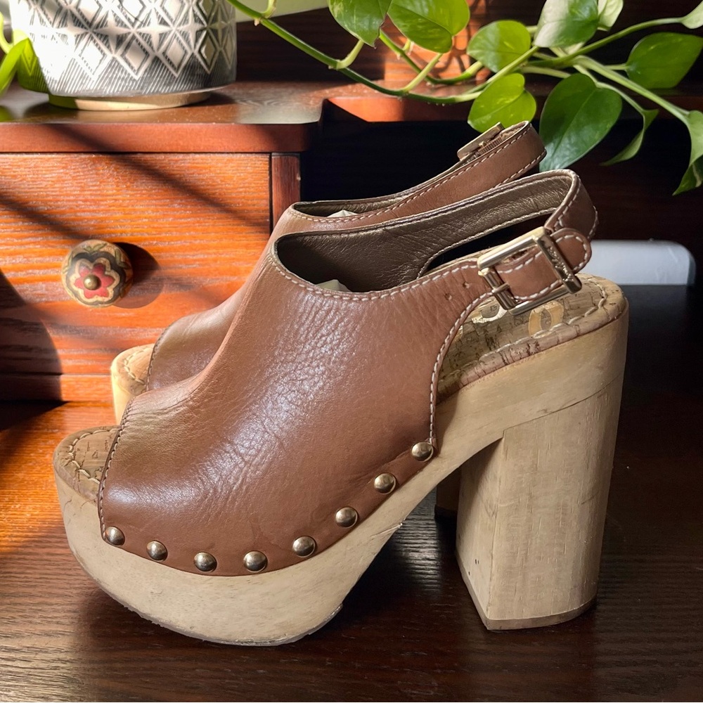 Sam Edelman Brown Leather Studded Platform Clogs